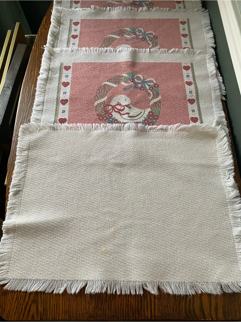 Vintage 80s 90s Country Goose And Hearts Woven Cotton Placemat Set of 4